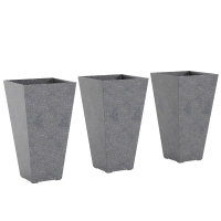 Outsunny 28" Tall Planters, Set of 3 Plastic Flower Pots with Marble Finish and Drainage Holes, Stackable Taper Planters, Gray