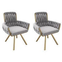 Set of 2 Velvet Dining Chairs with Upholstered Ergonomic Seats, Industrial-Chic Swivel Chairs with Metal Legs, 25'' L x 25'' W x 34'' H, Gray(m-2)