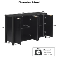 Fluted Buffet Cabinet with 4 Doors, Adjustable Shelves, Soft-Close Hinges, Large Buffet Sideboard for Dinning Room, 55'' L x 15.5'' W x 33'' H, Black(m-3)