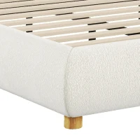 Queen Size Upholstered Platform Bed with Rounded Enclosed Headboard, Sturdy Bed Frame with Mattress Retainer, 86.5'' L x 64'' W x 41'' H, White(m-9)