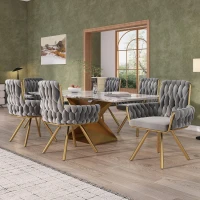 Set of 6 Velvet Dining Chairs with Upholstered Ergonomic Seats, Industrial-Chic Swivel Chairs with Metal Legs, 25'' L x 25'' W x 34'' H, Gold+Gray(m-1)