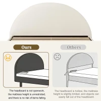 Queen Size Upholstered Platform Bed with Rounded Enclosed Headboard, Sturdy Bed Frame with Mattress Retainer, 86.5'' L x 64'' W x 41'' H, White(m-5)