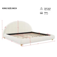 King Size Platform Bed with Integrated Mattress Retainer, Boucle Fabric, Solid Bedboard with Low-Profile Frame, 86.5'' L x 80'' W x 41'' H, White(m-3)