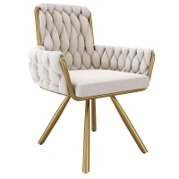 Set of 4 Velvet Tufted Dining Chairs with Ergonomic Support, Industrial-Chic Swivel Chairs with Metal Legs, 25'' L x 25'' W x 34'' H, Beige+Gold(m-8)