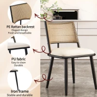 Set of 4 Modern Dining Chairs with PE Rattan Backrest, Ergonomic Side Chairs for Home or Restaurant, 19.5'' L x 19'' W x 31.5'' H, Black+Natural(m-4)