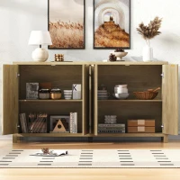 Fluted Buffet Sideboard with 4-Door Cabinet, Adjustable Shelves, Farmhouse Storage with Soft-Close Hinges, 55'' L x 15.5'' W x 33'' H, Natural(m-1)