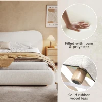 King Size Platform Bed with Smooth Curved Headboard, Plywood Frame, Upholstered Bed with Reinforced Slats, 86'' L x 80'' W x 34'' H, White(m-5)