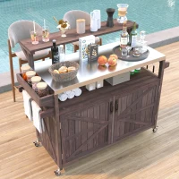 Outdoor Kitchen Island with Raised Shelf, Stainless Steel Top, Solid Storage Cabinet with Internal Rack, 53.5'' L x 27'' W x 43'' H, Dark Brown(m-8)
