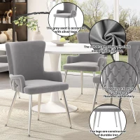 Set of 6 Velvet Dining Chairs with Electroplated Metal Legs, Upholstered Leisure Chairs for Homes, Condos, 21.5'' L x 20.5'' W x 33.5'' H, Gray+Silver(m-4)
