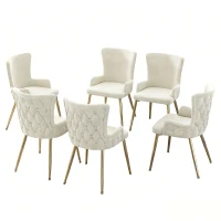 Set of 6 Velvet Dining Chairs with 4 Electroplated Metal Legs, Upholstered Leisure Chair with Wood Frame, 21.5'' L x 20.5'' W x 33.5'' H, Beige+Gold(m-2)