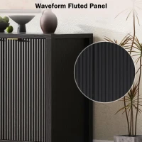 Fluted Buffet Cabinet with 4 Doors, Adjustable Shelves, Soft-Close Hinges, Large Buffet Sideboard for Dinning Room, 55'' L x 15.5'' W x 33'' H, Black(m-7)