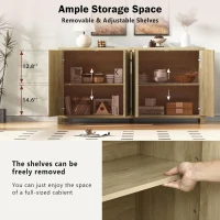 Fluted Buffet Sideboard with 4-Door Cabinet, Adjustable Shelves, Farmhouse Storage with Soft-Close Hinges, 55'' L x 15.5'' W x 33'' H, Natural(m-5)