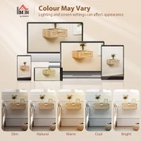 HOMCOM Floating Bedside Tables Set of 2, Wall Mounted Nightstands with Rattan Drawer and Wood Effect, Oak(m-9)