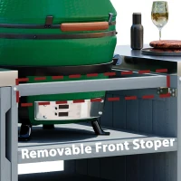 Outdoor Kitchen Island with Stainless Steel Top, Adjustable 5‑Level Shelves, Fir Wood Grill Cart with Drawer, 66.5'' L x 23'' W x 34.5'' H, Grey+Blue(m-10)