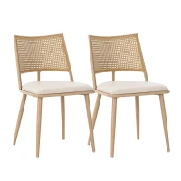Set of 2 Modern Dining Chairs with PE Rattan Backrest, Ergonomic Side Chairs for Restaurant, 19.5'' L x 19'' W x 31.5'' H, Beige+Natural(m-2)