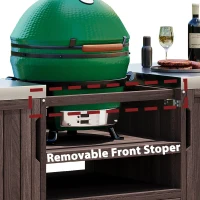 Outdoor Kitchen Island with Stainless Steel Top, Adjustable 5‑Level Shelves, Fir Wood Grill Cart with Drawer, 66.5'' L x 23'' W x 34.5'' H, Dark Brown(m-9)