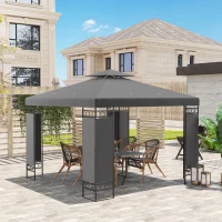 Outsunny 10 x 10 FT Canopy Gazebo, Double Roof Patio Gazebo with Screen Panels and Metal Frame for Deck, Backyard, Dark Grey(m-10)