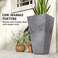 Outsunny 28" Tall Planters, Set of 3 Plastic Flower Pots with Marble Finish and Drainage Holes, Stackable Taper Planters, Gray(m-5)