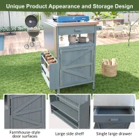 Outdoor Grill Cart with Stainless Steel Top and Large Drawer, Solid Fir Wood Storage Cabinet with Drop Leaf, 40.5'' L x 21'' W x 36'' H, Blue+Grey(m-5)