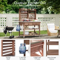 Outdoor Potting Bench Table with 2 Large Drawers, 4 Lockable Wheels, Wooden Kitchen Island with Stainless Steel Top, 52'' L x 22'' W x 65'' H, Brown(m-7)