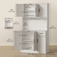 HOMCOM 71" Pantry Cabinet with Charging Station, Kitchen Storage Cabinet with Microwave Stand, Adjustable Shelves, White(m-3)