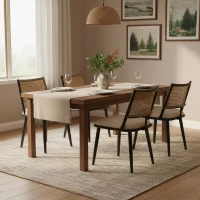 Set of 6 Modern Dining Chairs with PE Rattan Backrest, Ergonomic Side Chairs for Home or Restaurant, 19.5'' L x 19'' W x 31.5'' H, Black+Natural(m-5)