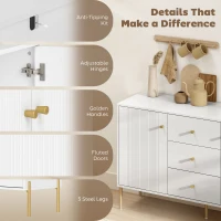 HOMCOM Buffet Cabinet, Modern Sideboard with 3 Soft-Close Drawers and 2 Adjustable Shelves for Living Room, Kitchen, White(m-6)