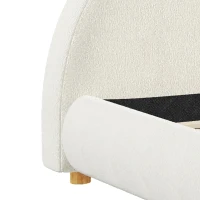 Queen Size Upholstered Platform Bed with Rounded Enclosed Headboard, Sturdy Bed Frame with Mattress Retainer, 86.5'' L x 64'' W x 41'' H, White(m-8)