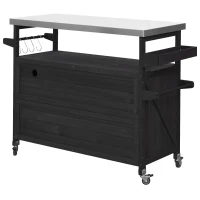 Outdoor Kitchen Island with Internal Racks and Removable Towel Holder, Rolling Bar Cart with Adjustable Shelves, 50'' L x 18.5'' W x 36'' H, Black(m-11)