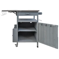 Outdoor Grill Cart with Stainless Steel Top and Large Drawer, Solid Fir Wood Storage Cabinet with Drop Leaf, 40.5'' L x 21'' W x 36'' H, Blue+Grey(m-14)