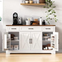 Large Buffet Sideboard with 3 Drawers and 4 Internal Door Shelves, Modern Coffee Bar for Kitchen, Living Room, 55'' L x 15.5'' W x 32'' H, White(m-1)