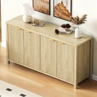 Fluted Buffet Sideboard with 4-Door Cabinet, Adjustable Shelves, Farmhouse Storage with Soft-Close Hinges, 55'' L x 15.5'' W x 33'' H, Natural(m-8)