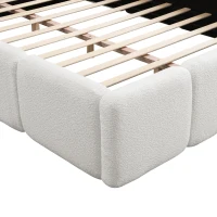 Queen Size Platform Bed with Padded Headboard, Embedded Mattress Retainer, Solid Bedboard with Wood Frame, 88.5'' L x 67'' W x 11.5'' H, White(m-8)