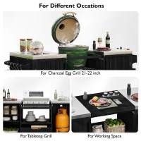 Outdoor Kitchen Island with Adjustable Shelves, Internal Storage Racks, Wooden Grill Cart with Stainless Steel Top, 66.5'' L x 23'' W x 34.5'' H, Black(m-8)