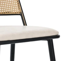 Set of 4 Modern Dining Chairs with PE Rattan Backrest, Ergonomic Side Chairs for Home or Restaurant, 19.5'' L x 19'' W x 31.5'' H, Black+Natural(m-7)