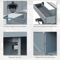 Outdoor Kitchen Island with Stainless Steel Top and Modular Shelves, Rolling Bar Cart with Spice Racks, 50'' L x 18.5'' W x 36'' H, Grey+Blue(m-7)