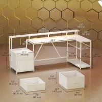 HOMCOM 76" Gaming Desk, Reversible Computer Table with RGB Lights, USB Ports, Monitor Stand and 2 Fabric Drawers, White(m-3)