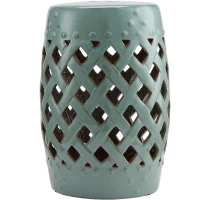 Outsunny 18" Ceramic Garden Stool with Woven Lattice Design, Indoor & Outdoor Decorative Accent Stool, Blue(m-2)