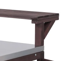 Outdoor Kitchen Island with Raised Shelf, Stainless Steel Top, Solid Storage Cabinet with Internal Rack, 53.5'' L x 27'' W x 43'' H, Dark Brown(m-11)