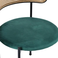 Set of 4 Modern Velvet Dining Chairs with PE Rattan Backrest, Minimalist Leisure Chairs with Round Padded Seat, 19.5'' L x 20'' W x 29.5'' H, Green(m-7)