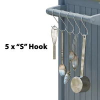 Outdoor Kitchen Island with Stainless Steel Top, Adjustable 5‑Level Shelves, Fir Wood Grill Cart with Drawer, 66.5'' L x 23'' W x 34.5'' H, Grey+Blue(m-9)