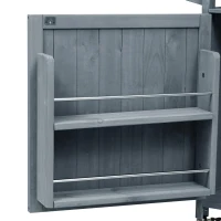 Outdoor Kitchen Island with Raised Shelf & 360° Lockable Wheels, Solid Storage Cabinet with Internal Rack, 53.5'' L x 27'' W x 43'' H, Grey+Blue(m-11)