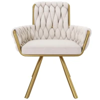 Set of 4 Velvet Tufted Dining Chairs with Ergonomic Support, Industrial-Chic Swivel Chairs with Metal Legs, 25'' L x 25'' W x 34'' H, Beige+Gold(m-7)