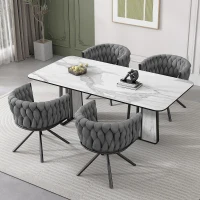 Set of 4 Velvet Dining Chairs with Ergonomic 3D Wraparound Support, Modern Swivel Chairs with Sturdy Metal Legs, 23'' L x 21'' W x 28.5'' H, Gray(m-1)