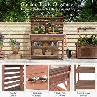 Outdoor Potting Bench Table with 2 Large Drawers, 4 Lockable Wheels, Wooden Kitchen Island with Stainless Steel Top, 52'' L x 22'' W x 65'' H, Brown(m-5)