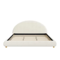 King Size Platform Bed with Integrated Mattress Retainer, Boucle Fabric, Solid Bedboard with Low-Profile Frame, 86.5'' L x 80'' W x 41'' H, White(m-12)