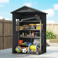 Outsunny 4' x 3' Plastic Garden Shed with Floor, Outdoor Small Shed with Lockable Door, Window and Vent, Dark Grey(m-10)