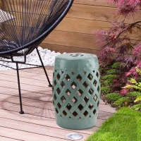 Outsunny 18" Ceramic Garden Stool with Woven Lattice Design, Indoor & Outdoor Decorative Accent Stool, Blue(m-1)