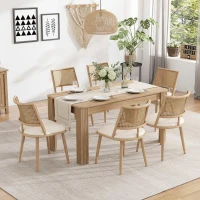 Set of 6 Modern Dining Chairs with PE Rattan Backrest, Ergonomic Side Chairs for Restaurant and Cafe, 19.5'' L x 19'' W x 31.5'' H, Beige+Natural(m-5)