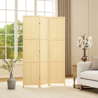 HOMCOM 3-Panel Room Divider, 5.6 FT Freestanding Folding Privacy Screen, Partition Wall Divider, Natural Wood(m-9)